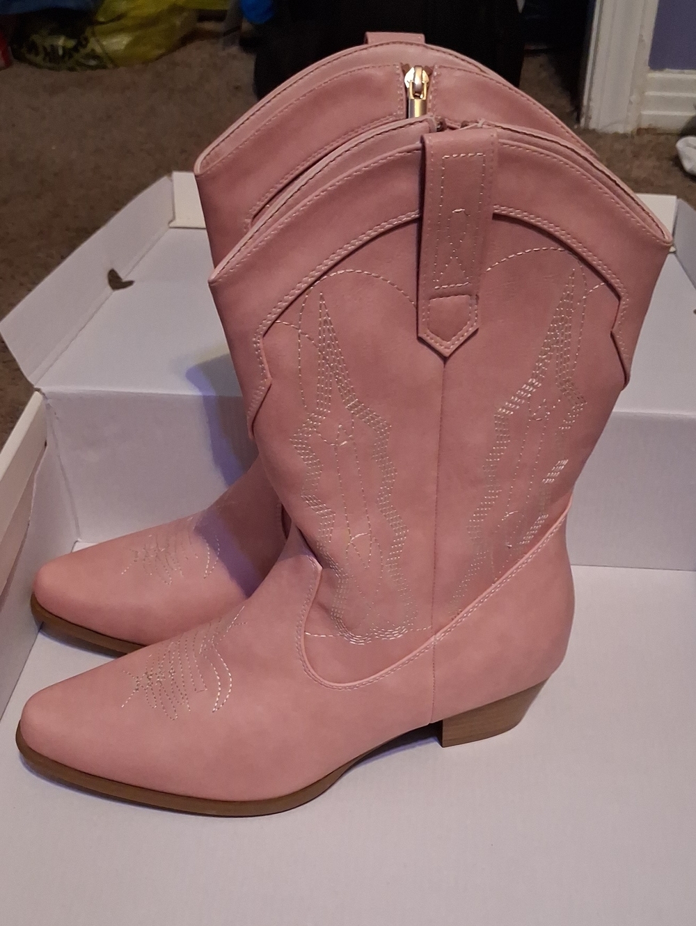 Women’s Pink Western Cowboy Boots - Stylish Mid-Calf Fashion Boot